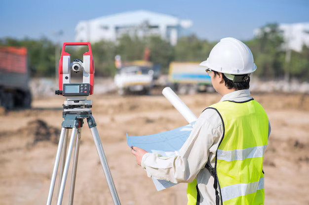 Surveyors measuring property boundaries on-site.